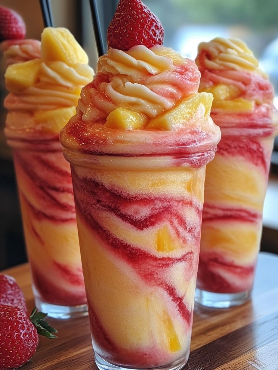 Pineapple Strawberry Swirled Slushies