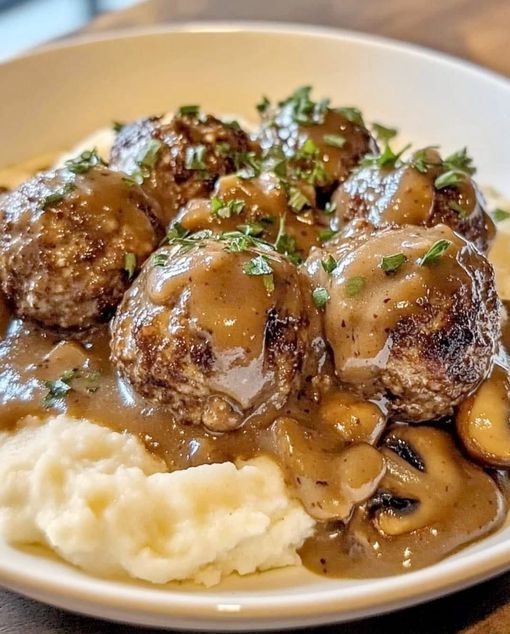 The Ultimate Salisbury Steak Meatballs with Mushroom Gravy