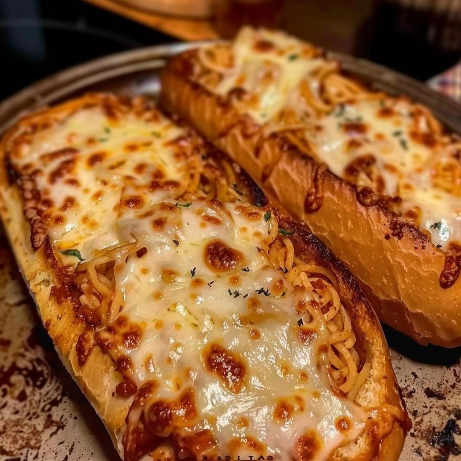 Spaghetti Stuffed Garlic Bread Subs