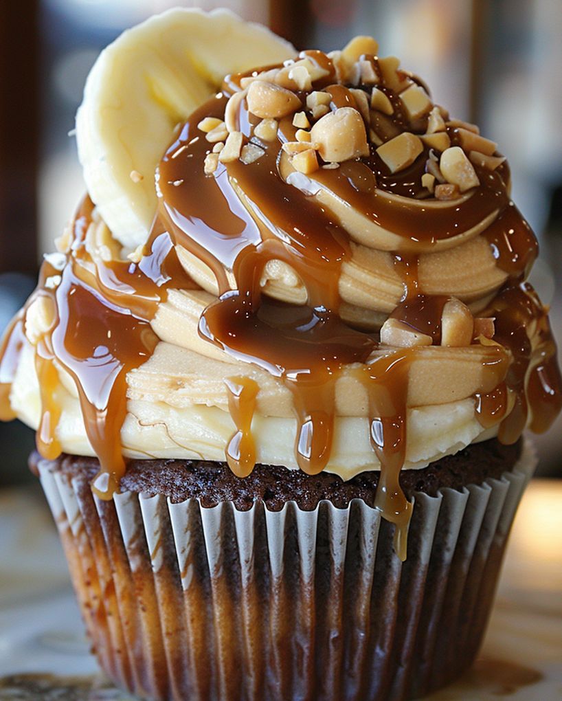 Banana Caramel Peanut Butter Cupcakes