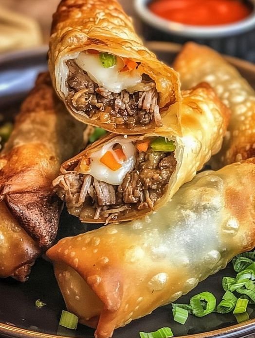 Cheesy Philly Cheesesteak Egg Rolls