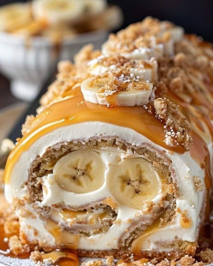 Caramel Banana Cake Roll