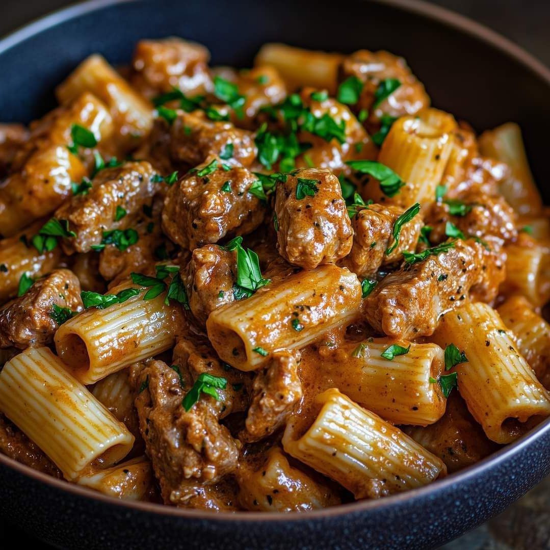 Creamy Parmesan Beef with Rigatoni Pasta