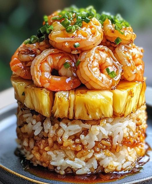 Shrimp and Pineapple Rice Stack