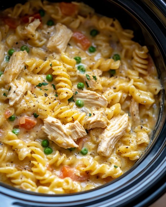 Crockpot Parmesan Garlic Chicken Pasta