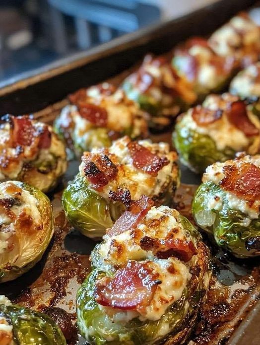 Baked Stuffed Brussels Sprouts with Bacon and Cheese