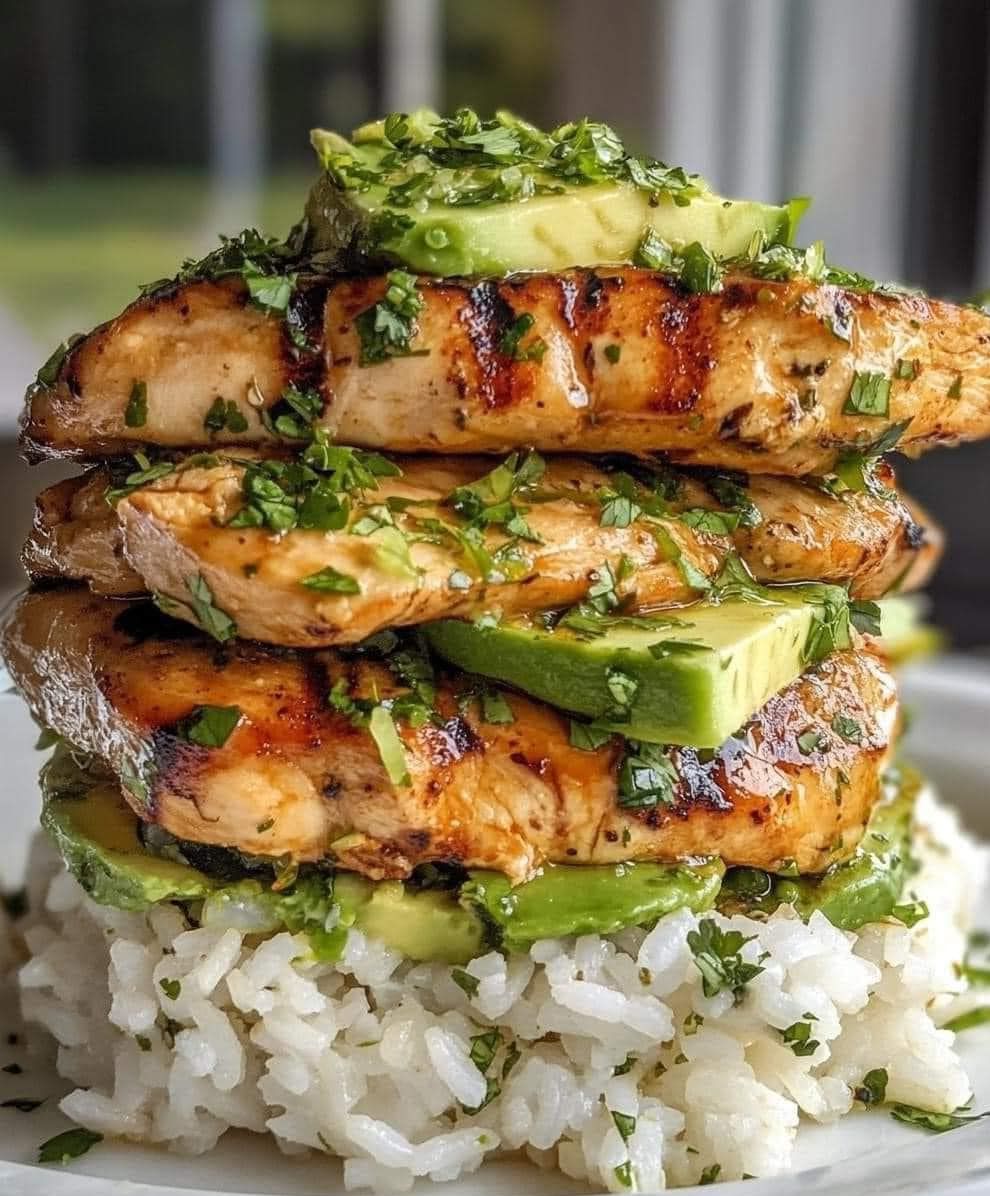 Honey Lime Chicken and Avocado Rice Stack