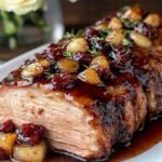 glazed pork loin with fruits and herbs