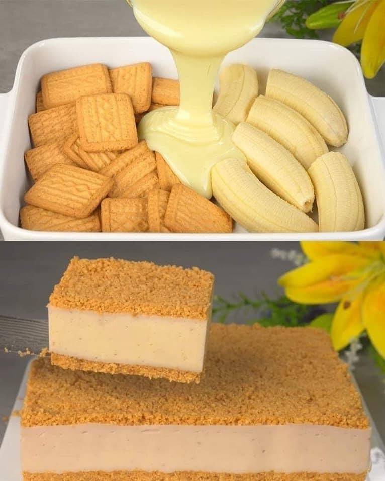 no-bake banana and cookie dessert with condensed milk