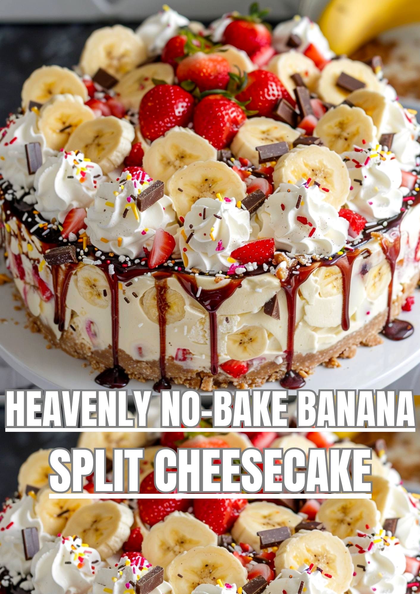 Heavenly No-Bake Banana Split Cheesecake is a crowd-pleaser that brings the nostalgic flavor of banana splits to your dessert table.