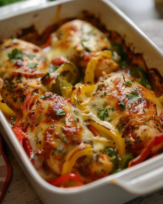 Baked Chicken with Peppers and Cheese