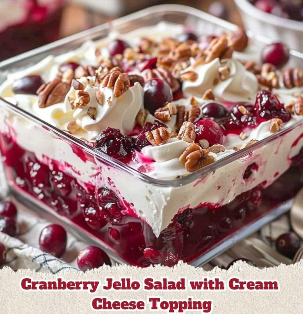 Cranberry Jello Salad with Cream Cheese Topping