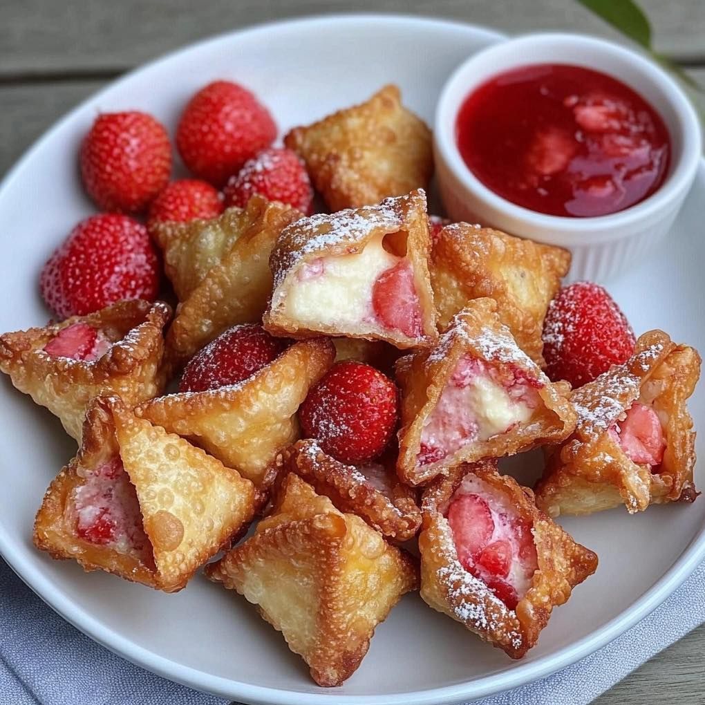 Deep-Fried Strawberry Cheesecake Stuffed Wonton Bites