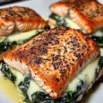 Blackened Salmon Stuffed with Spinach & Parmesan