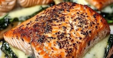 Blackened Salmon Stuffed with Spinach & Parmesan