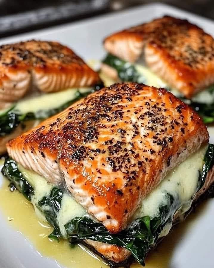 Blackened Salmon Stuffed with Spinach & Parmesan