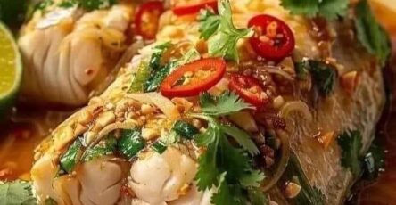 Steamed Fish with Spicy Lime and Garlic Sauce