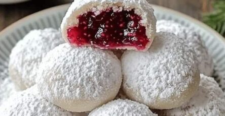 Raspberry-Filled Almond Snowball Cookies