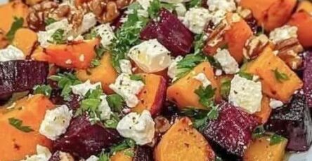 Roasted sweet potato and beetroot salad