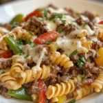 Crockpot Philly Cheesesteak Pasta Casserole