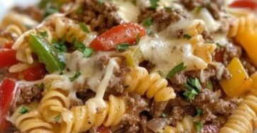 Crockpot Philly Cheesesteak Pasta Casserole