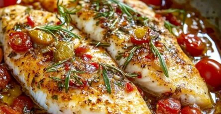 Pan-seared fish with tomatoes and herbs