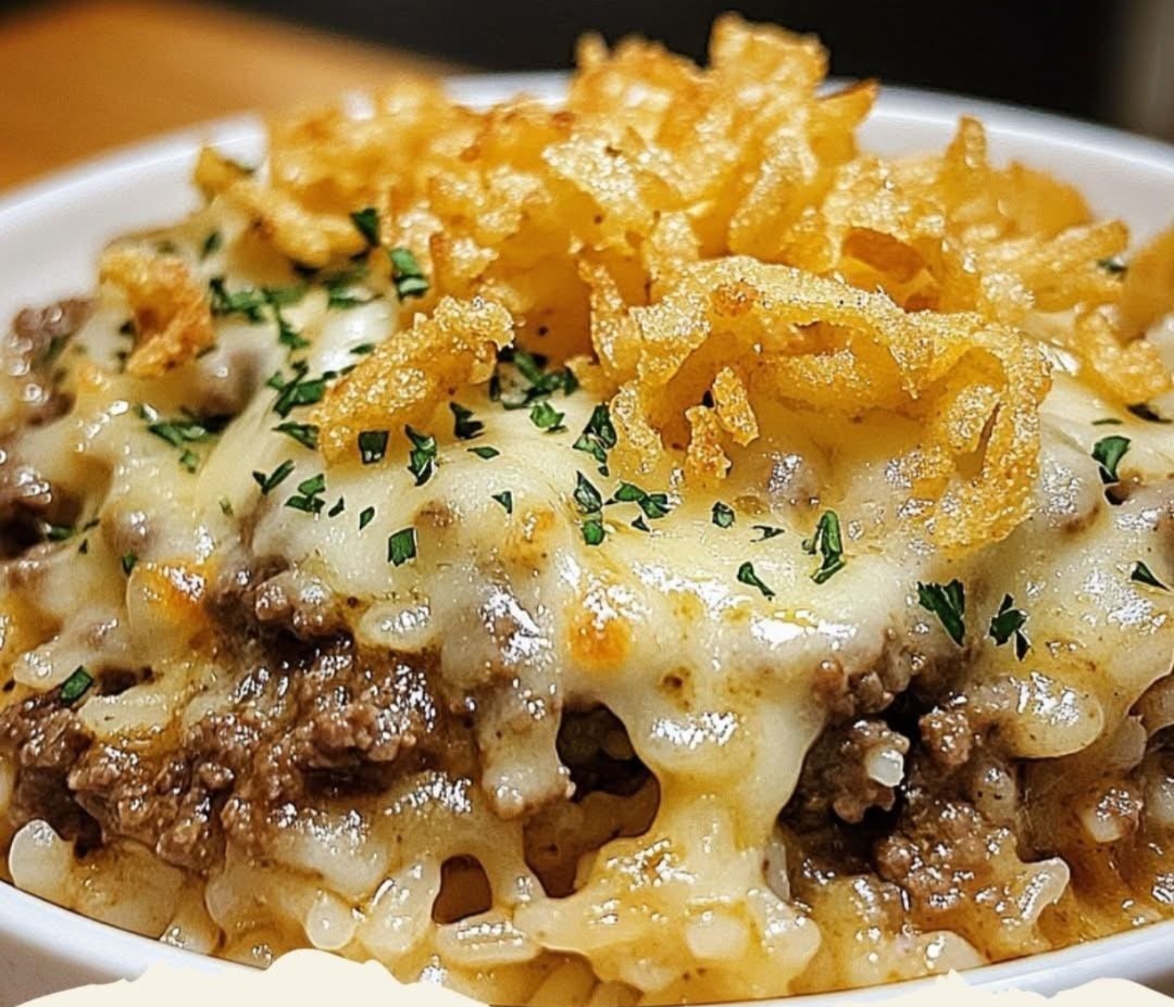 French Onion Ground Beef and Rice Casserole