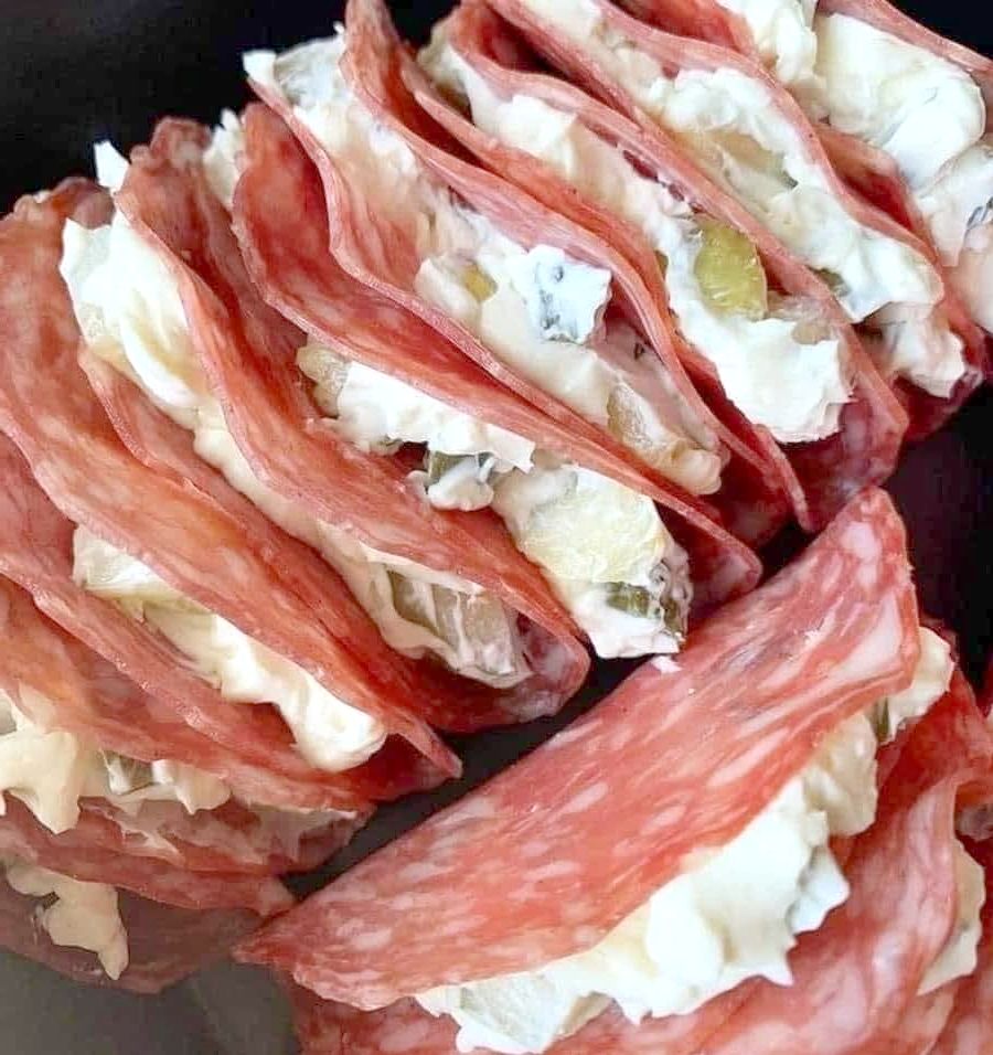 Salami, Cream Cheese, and Pickle Roll-Ups