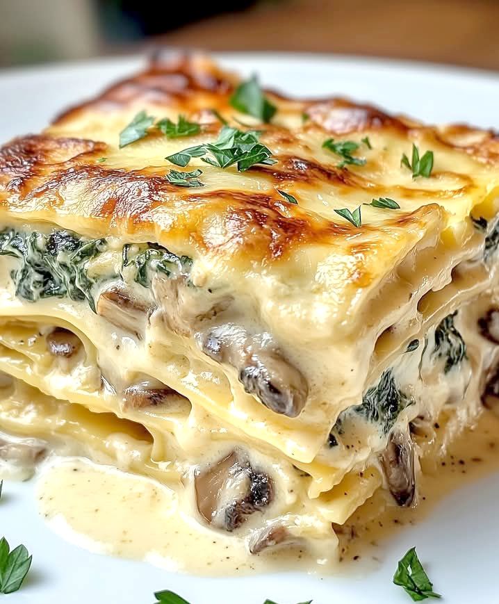 Creamy Spinach and Mushroom Lasagna