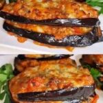 Stuffed eggplant with cheese and meat