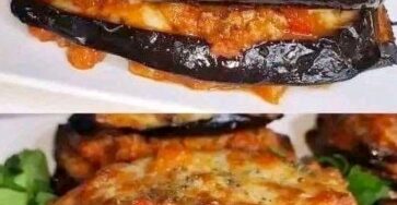 Stuffed eggplant with cheese and meat