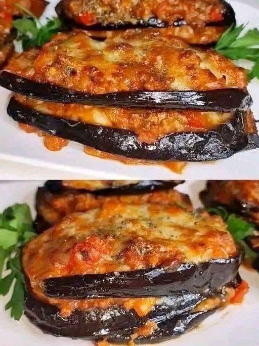 Stuffed eggplant with cheese and meat