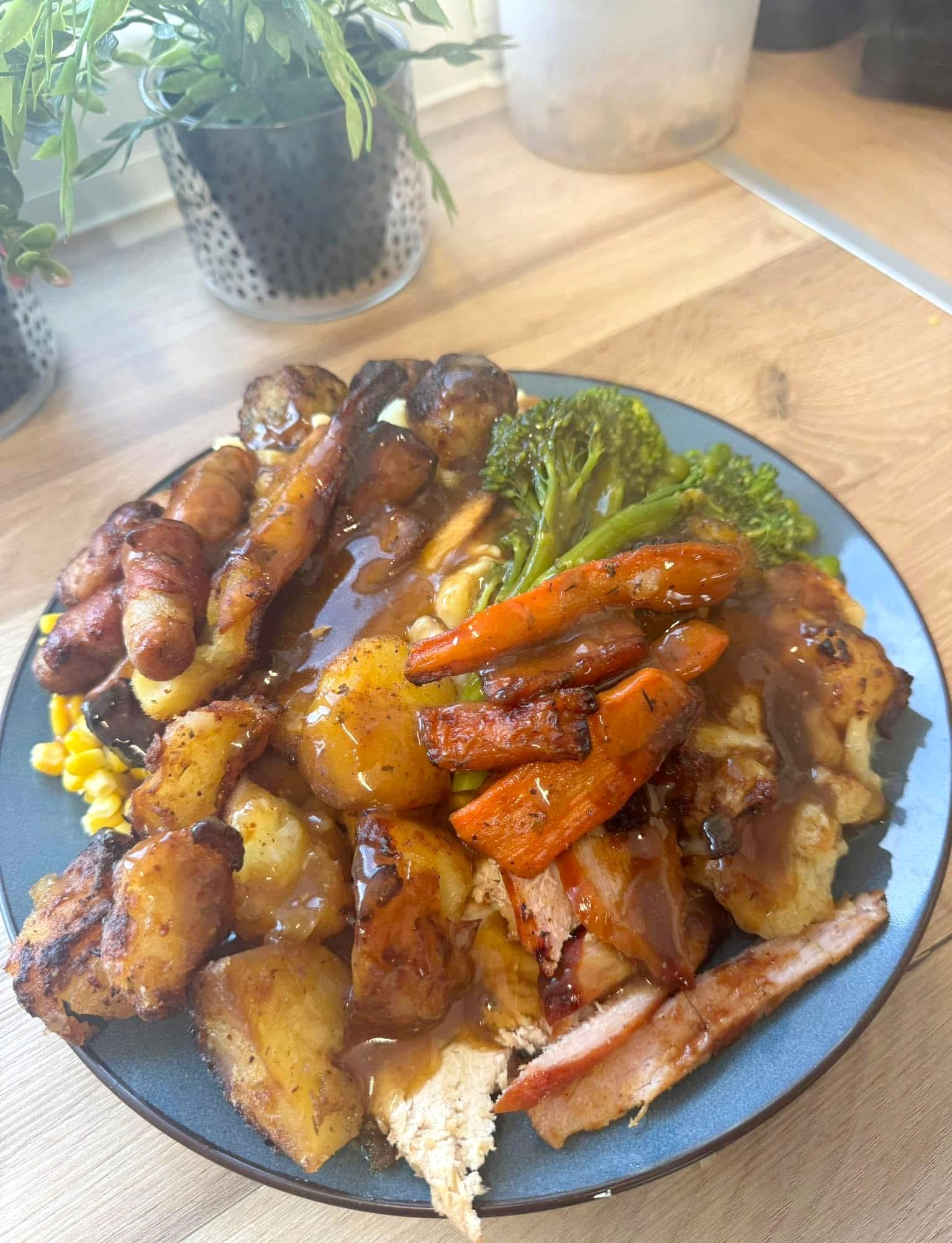 Roast Chicken Dinner with Vegetables and Gravy