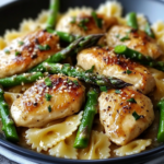 Lemon Garlic Chicken with Asparagus Creamy Bowtie Pasta