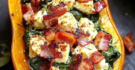 Roasted Stuffed Butternut Squash with Spinach Bacon and Cheese