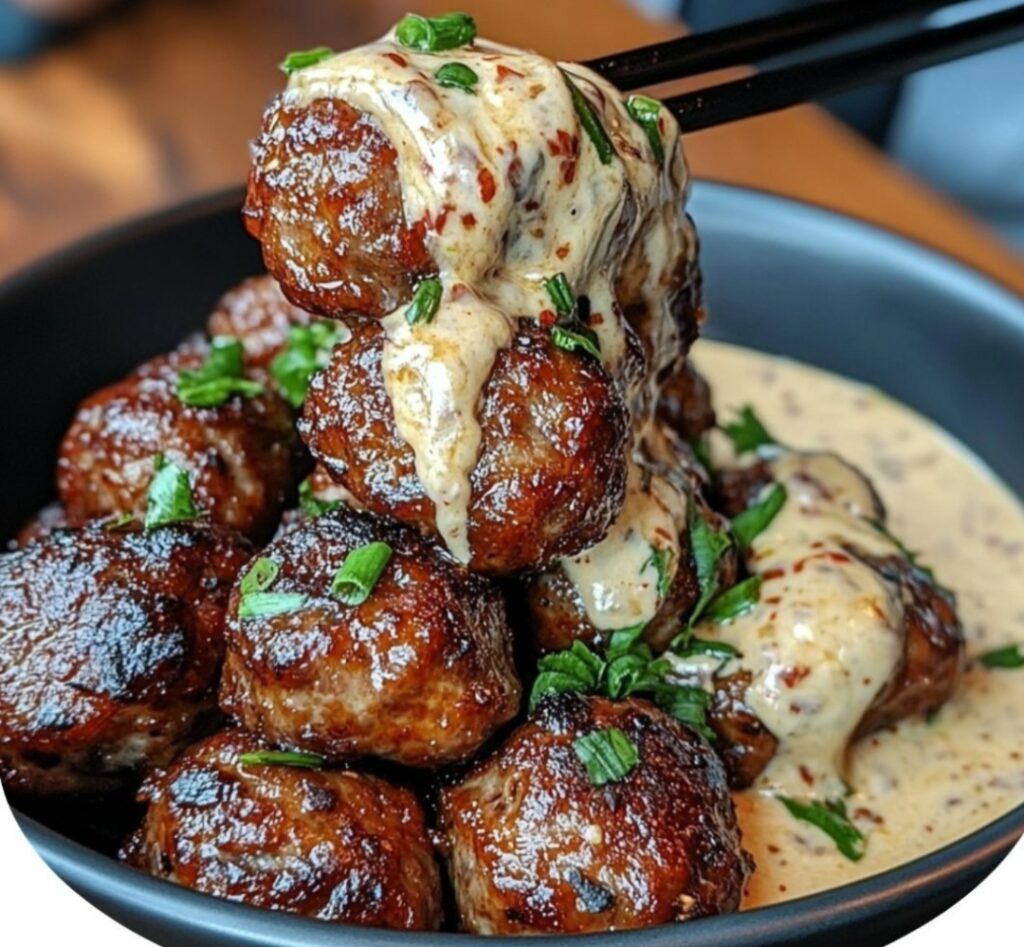 Korean BBQ Meatballs with Spicy Mayo Dip