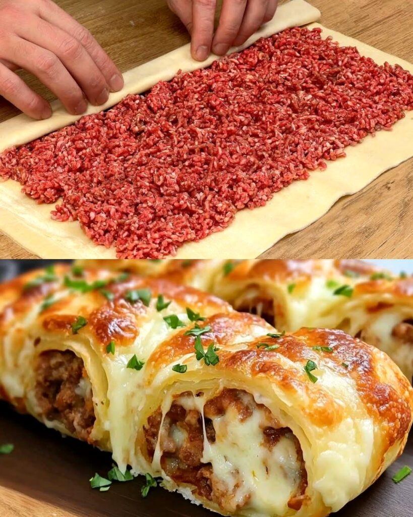 Savory Puff Pastry with Minced Meat and Cheese