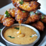 Crispy chicken tenders with honey mustard dip