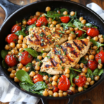 Grilled Chicken Skillet with Chickpeas, Tomatoes, and Spinach