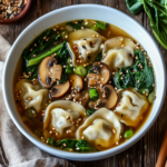 Potsticker Soup with Mushrooms and Bok Choy