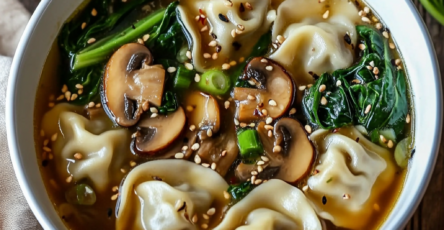 Potsticker Soup with Mushrooms and Bok Choy