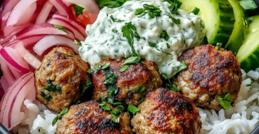 Greek Meatball Bowl with Tzatziki, Rice & Fresh Veggies