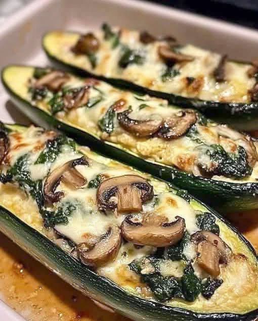 Stuffed Zucchini with Spinach Mushrooms