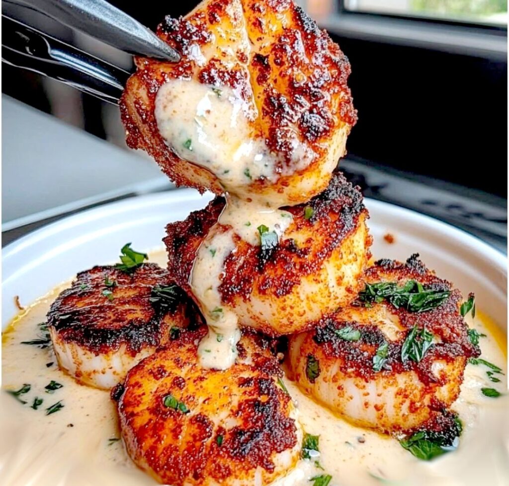 Seared Scallops with Spicy Cajun Cream Sauce Recipe