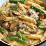 Creamy Garlic Mushroom and Asparagus Pasta Recipe