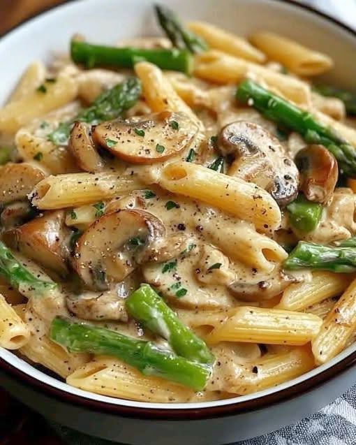 Creamy Garlic Mushroom and Asparagus Pasta Recipe