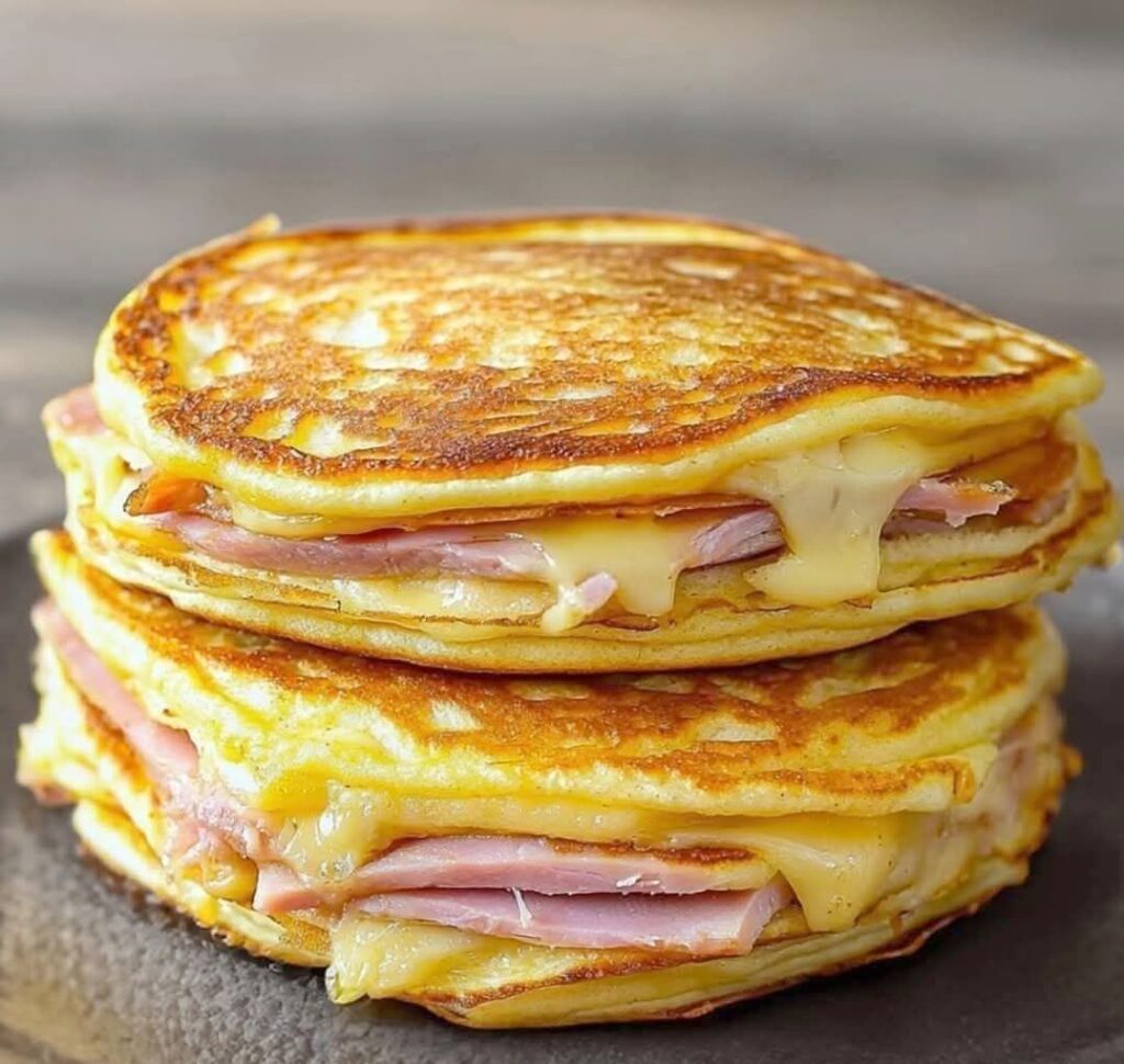 Delicious Salty Pancakes with Ham and Cheese 