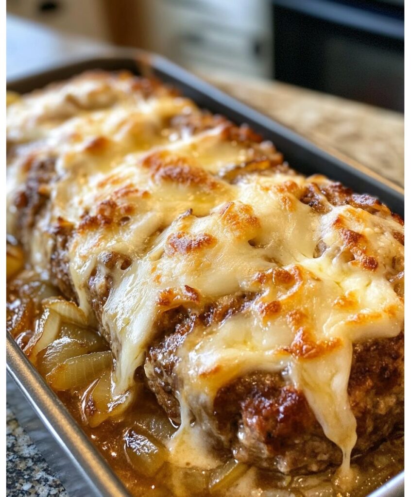 French Onion Meatloaf with Melted Swiss Cheese