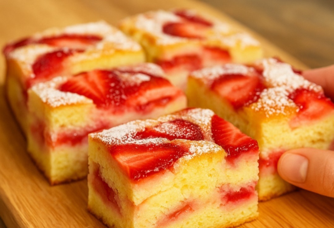 Fluffy Strawberry Cake Bars