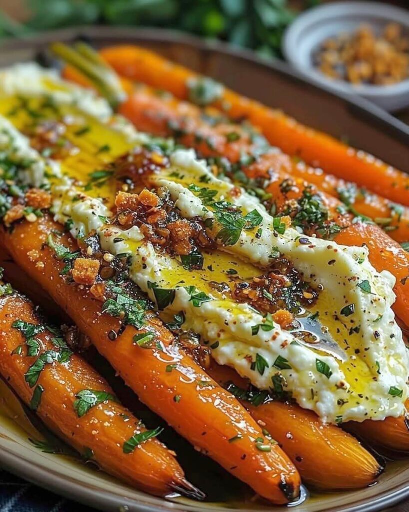 Roasted Carrots with Whipped Feta & Herby Garlic Butter